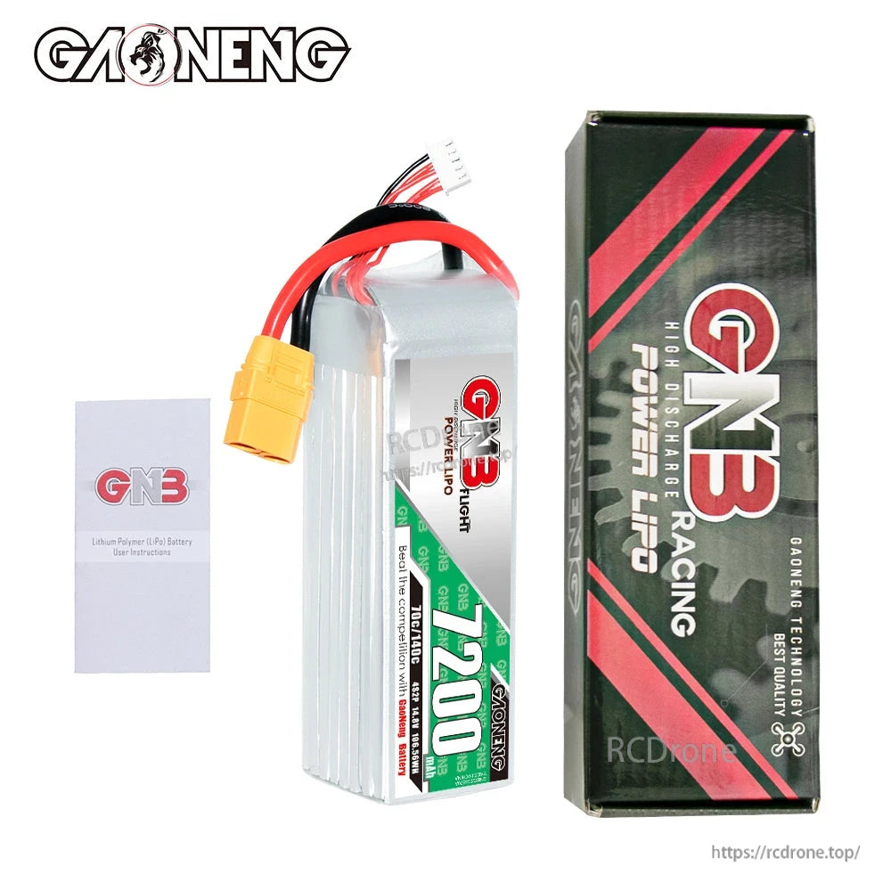 Package contents: GNB 7200mAh battery, GN3 retail box, and instruction leaflet