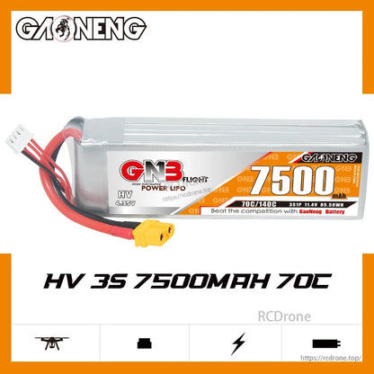 GAONENG GNB HV 3S 7500mAh 70C LiPo battery labeled 11.4V with XT60 connector