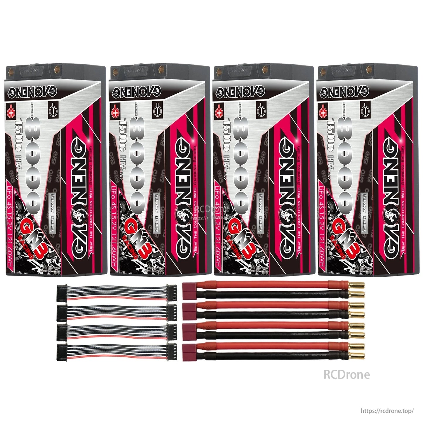 Four-pack bundle with red Deans/T-style leads and four balance connector cables