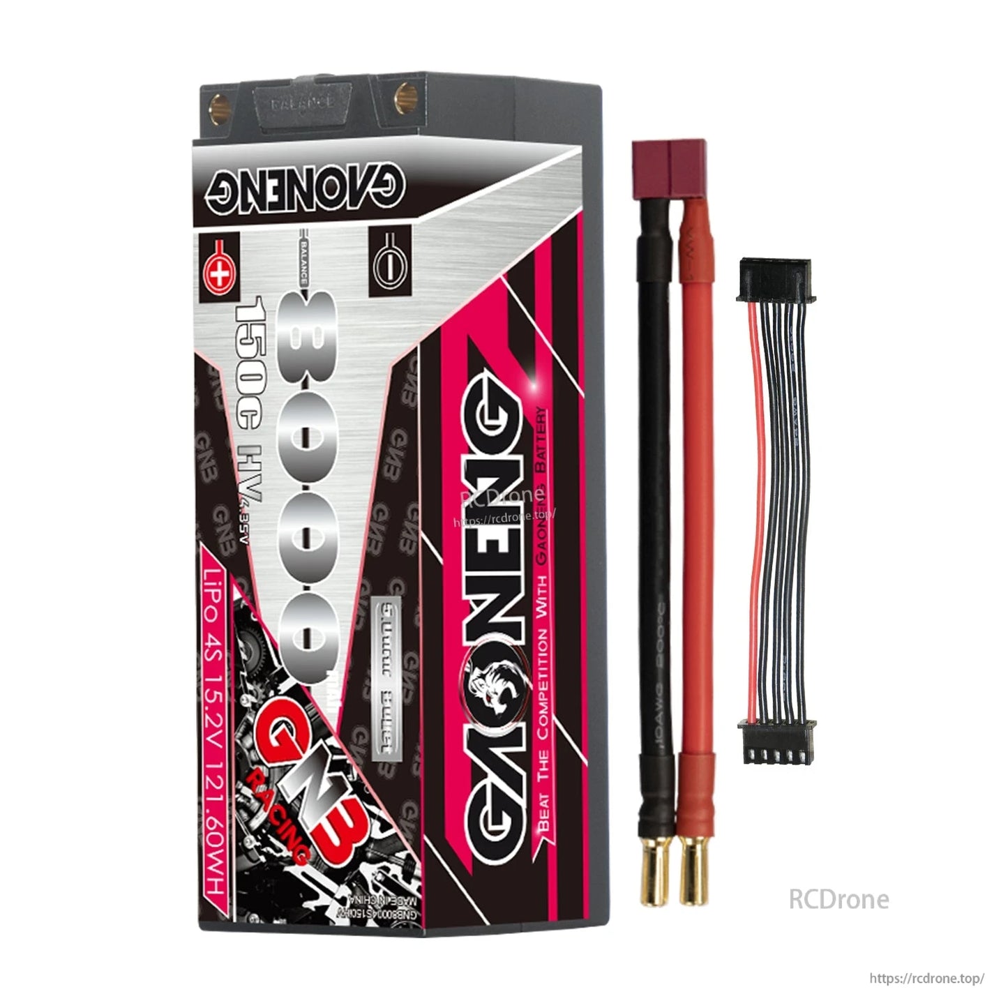 Single battery with red Deans/T-style connector lead plus separate balance connector cable