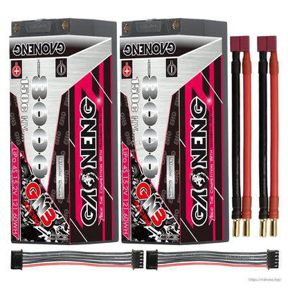 Two batteries with red Deans/T-style leads and two balance connector cables bundle set