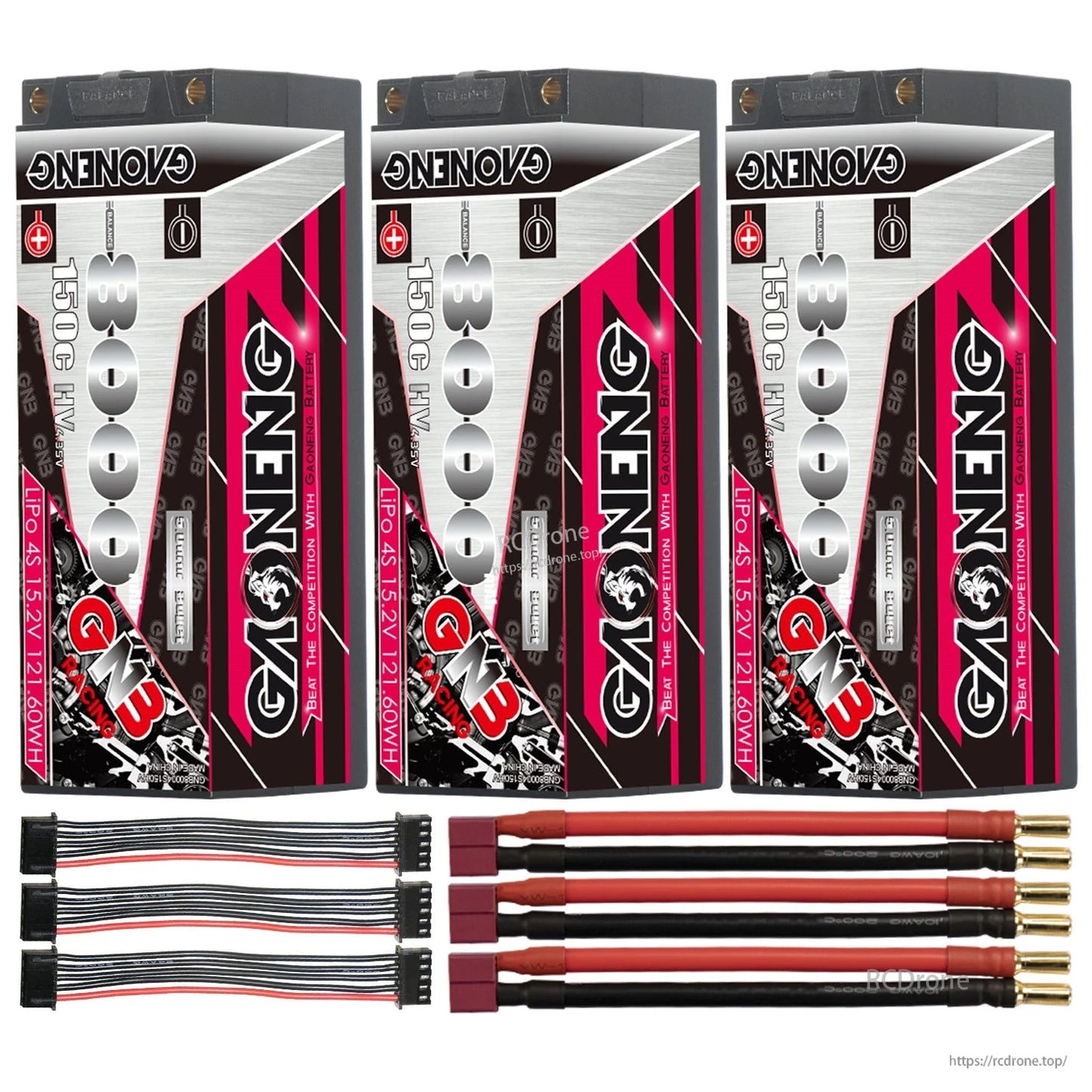 Three-pack bundle with red Deans/T-style leads and three balance connector cables