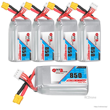 Bundle image showing four upright GNB 850mAh packs plus one battery in side view with label