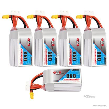 Bundle display of five GNB850 5S LiPo batteries plus one shown horizontally