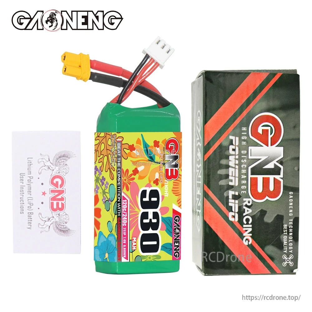 Package contents: GNB 930mAh battery with retail box and instruction leaflet