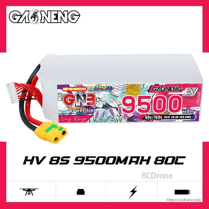 GAONENG GNB HV 8S 9500mAh 80C LiPo battery product graphic on white background