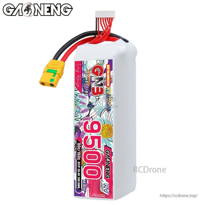 Front label view of GNB 9500 HV LiPo battery with XT90S anti-spark power lead