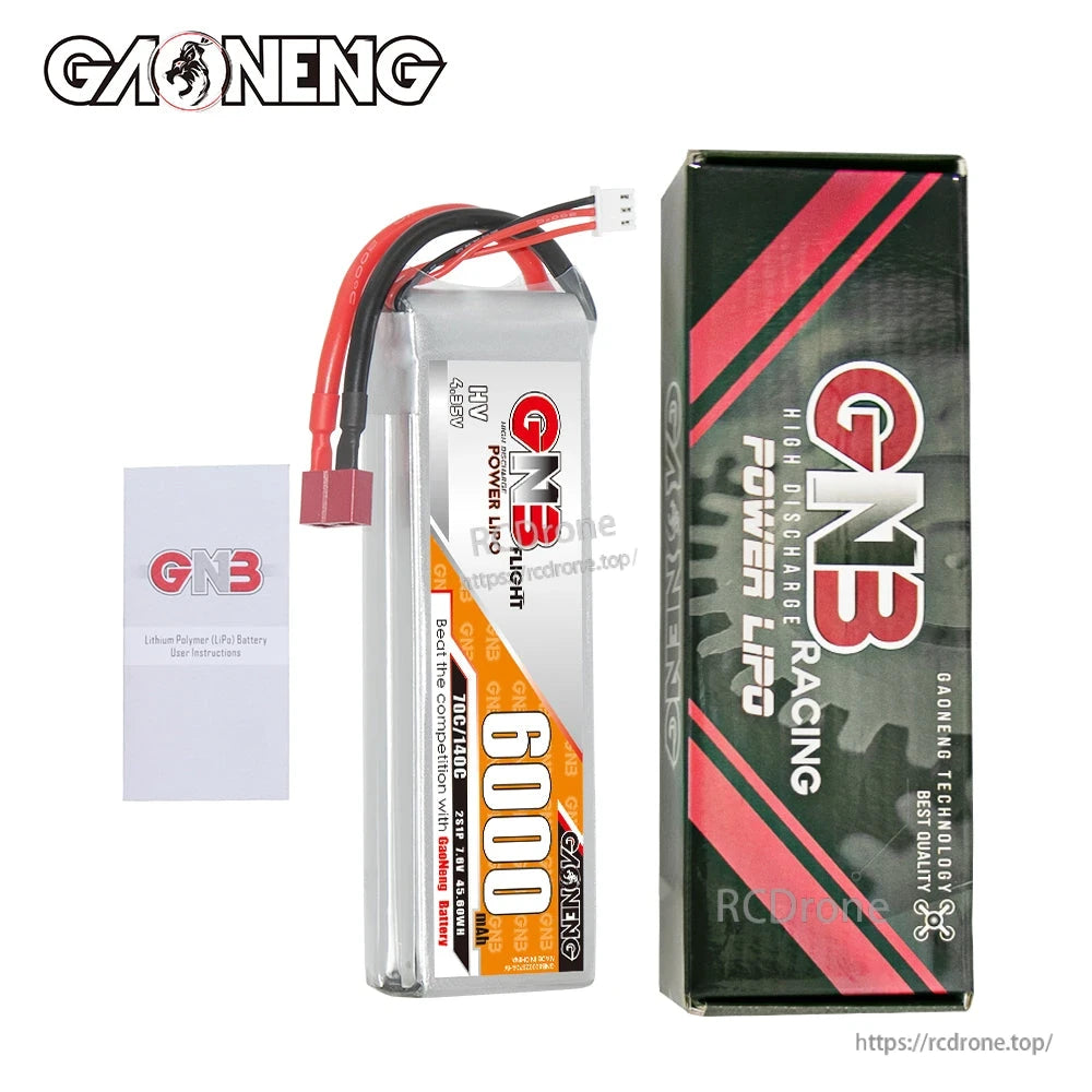 Package contents: GNB HV 6000 battery, GNB Racing box, and paper user instructions card