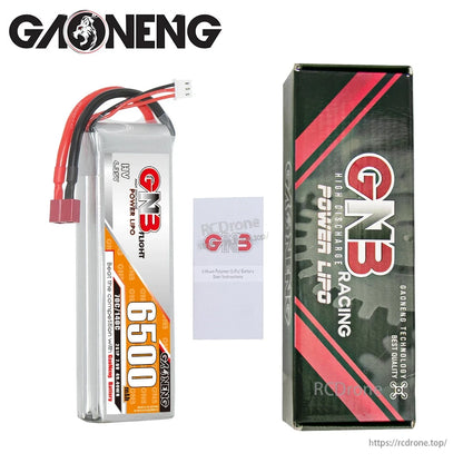 Package contents: GNB 6500mAh battery, GN3 packing box, and instruction leaflet
