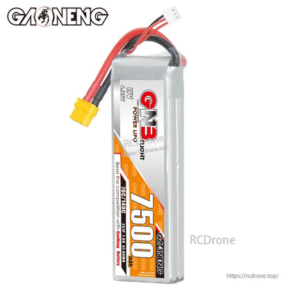 Side profile view of GNB 7500 battery showing thickness and wire exit at top
