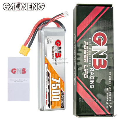 Package contents: GNB 7500mAh battery, retail box, and LiPo user instructions booklet
