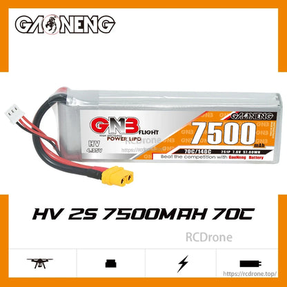GAONENG GNB HV 2S 7500mAh 70C LiHV LiPo battery product graphic on white background