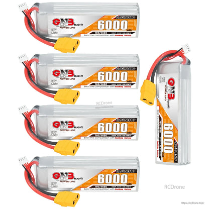 Four batteries plus one standing side view, showing label strip and connector placement