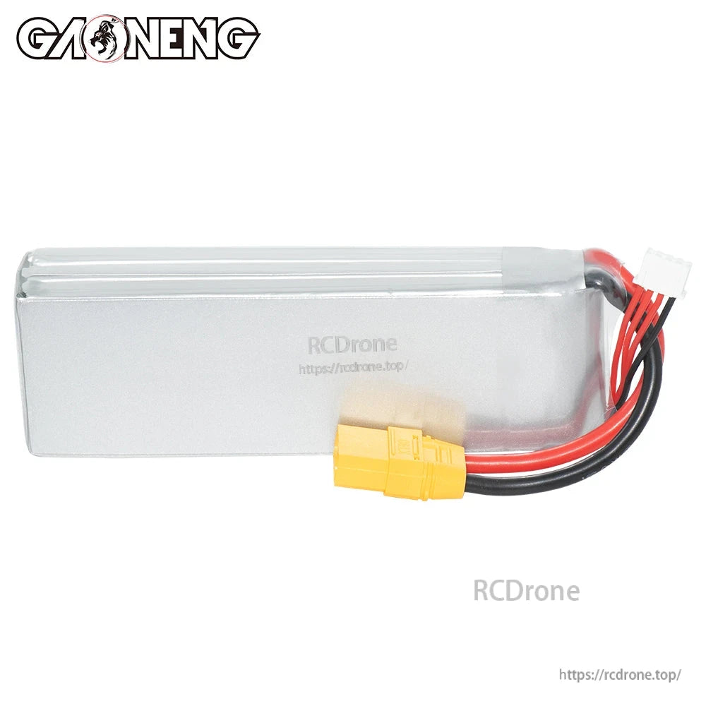 Plain rear side view of the LiHV LiPo battery with XT90 lead and balance connector