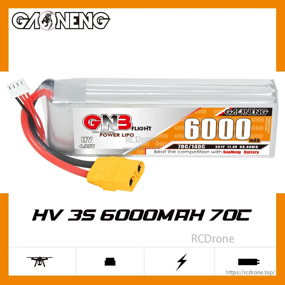 GAONENG GNB HV 3S 6000mAh 70C LiHV LiPo battery graphic, side label visible