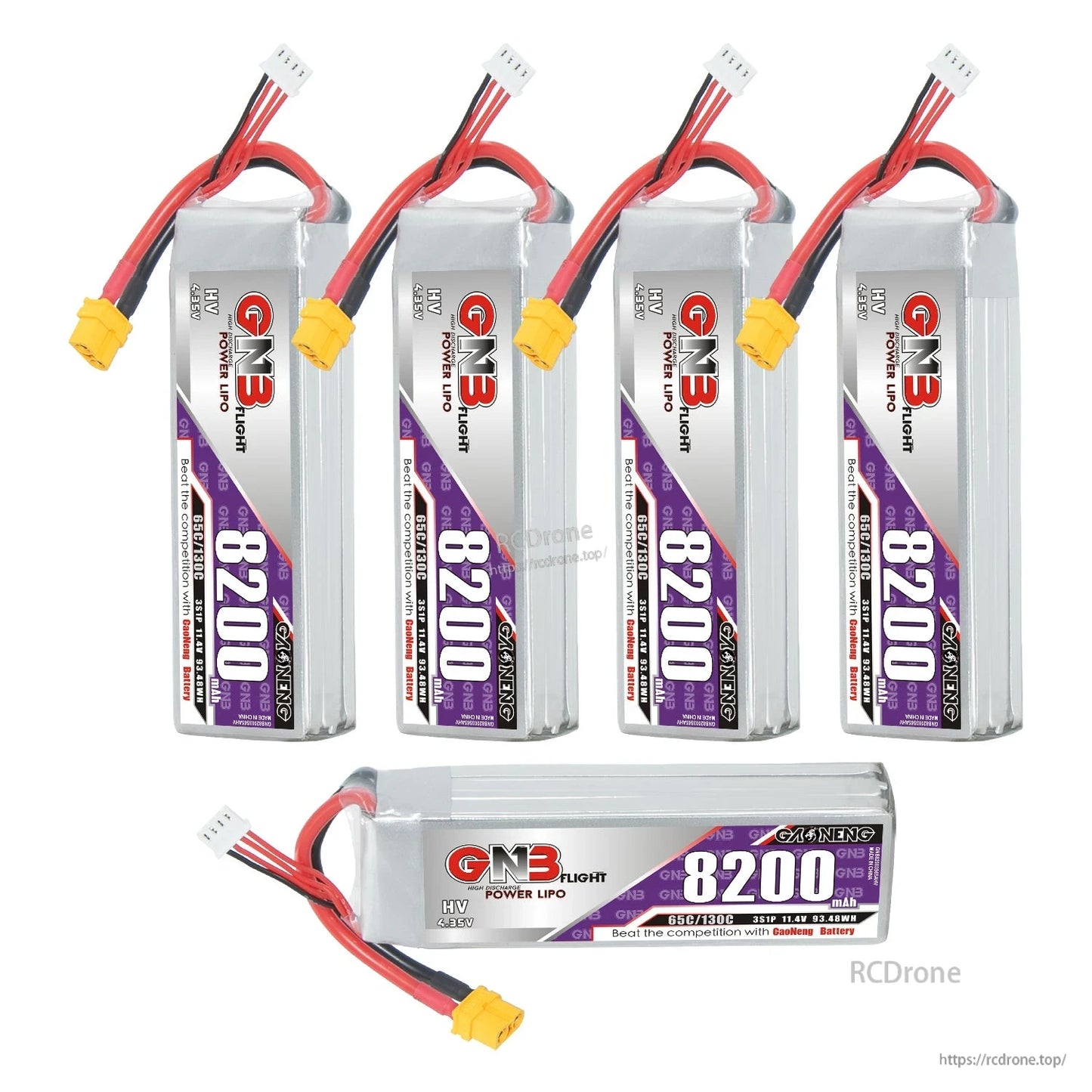 Bundle set: four upright GNB 8200 HV batteries plus one horizontal pack, XT60 leads
