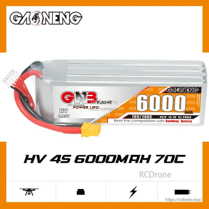 GAONENG GNB HV 4S 6000mAh 70C LiHV LiPo battery pack side profile on white background
