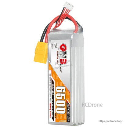 Side view of GAONENG GNB HV 4S 6500 battery showing thickness and wires exiting top