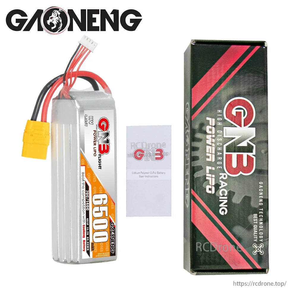 Package contents: GNB 6500mAh HV 4S LiPo battery with retail box and instruction leaflet