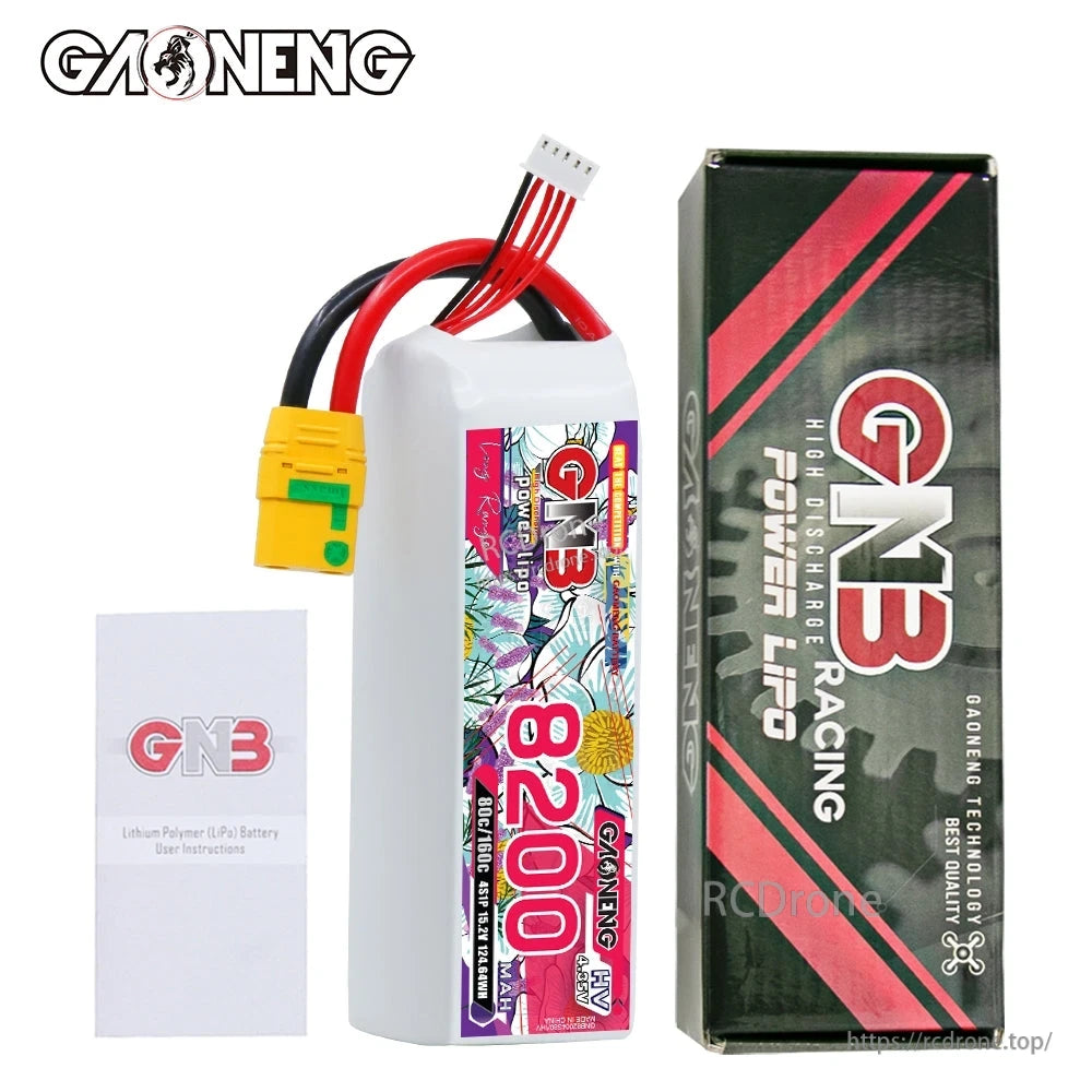 Package contents: GNB 8200mAh battery, retail box, and user instructions booklet
