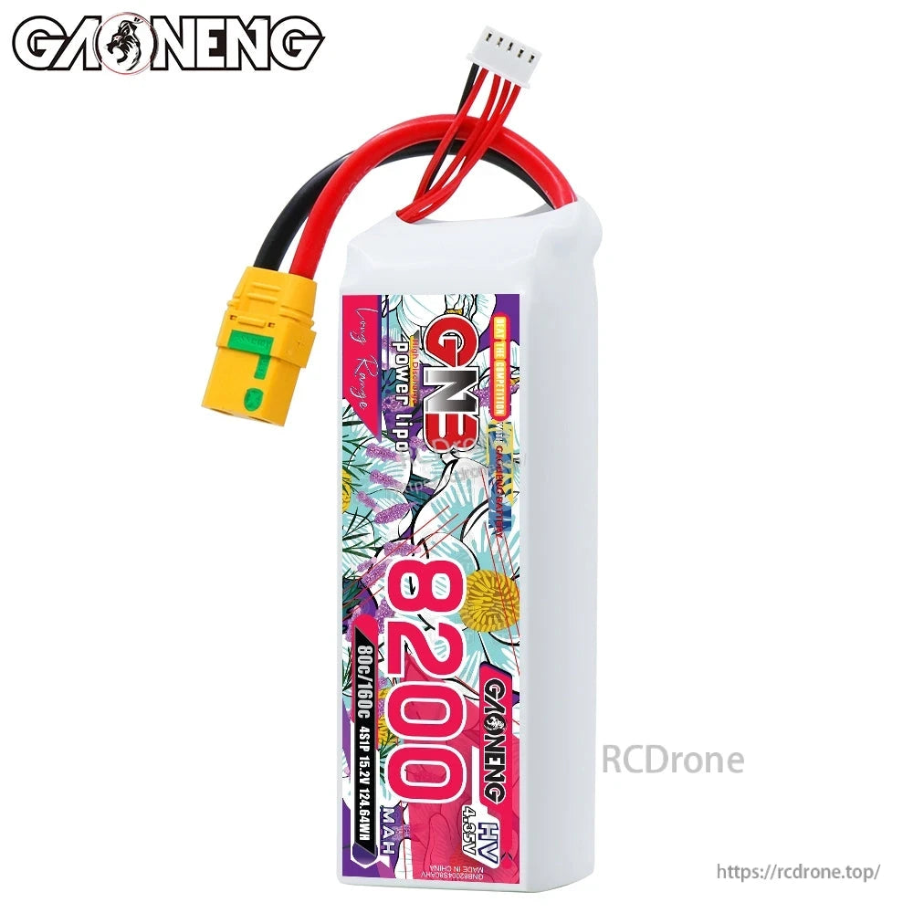 Front label view of GNB 8200mAh LiHV 4S battery with XT90S plug and balance connector