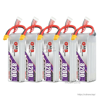 Five-pack group image of GNB HV 5S 8200mAh LiPo batteries with XT60 connectors