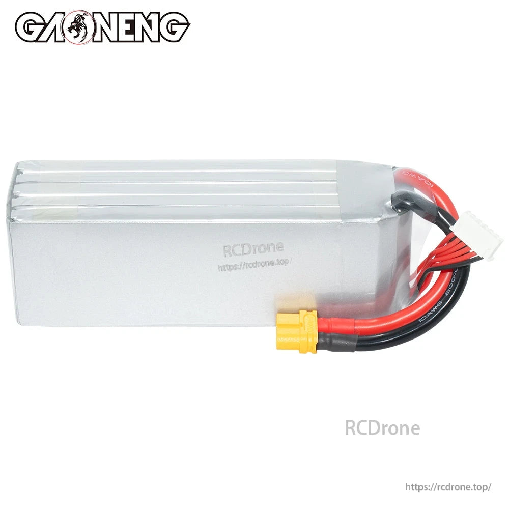 Plain silver side view of GNB HV 5S battery showing wire exit and XT60 plug placement