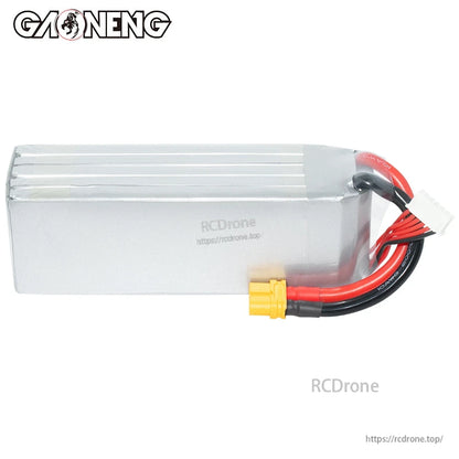 Plain silver side view of GNB HV 5S battery showing wire exit and XT60 plug placement