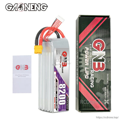 Package contents: GNB 8200mAh HV 5S LiPo battery, retail box, and instruction leaflet