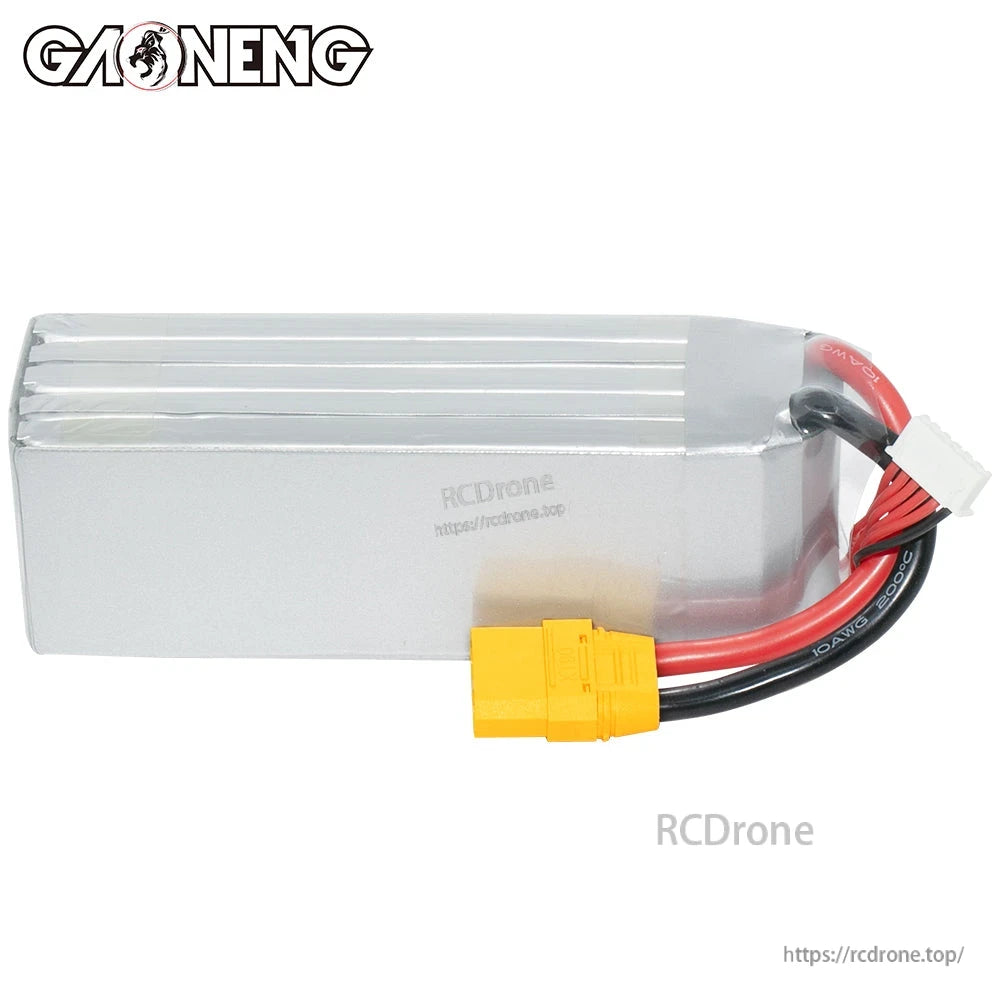 Rear/side view of silver hardcase LiPo pack showing smooth case and XT90 power lead