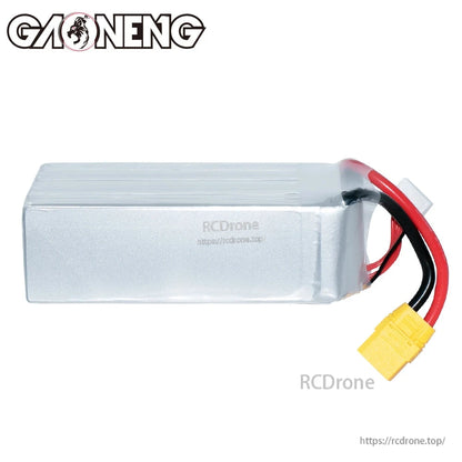 GNB 6S LiHV battery side view showing silver shrink wrap and XT90 power lead