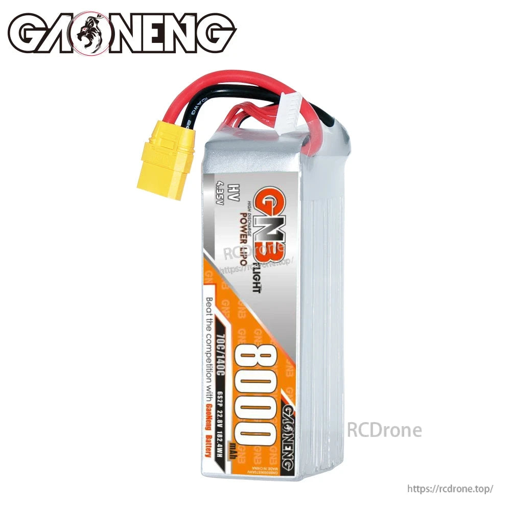 Front label close-up of GNB HV 6S 8000mAh battery with balance lead and XT90 connector