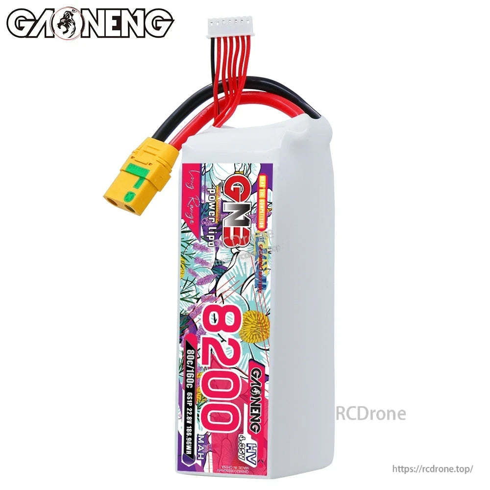Front label view of GNB 8200mAh HV 6S pack with XT90S connector and balance plug visible