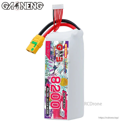 Front label view of GNB 8200mAh HV 6S pack with XT90S connector and balance plug visible