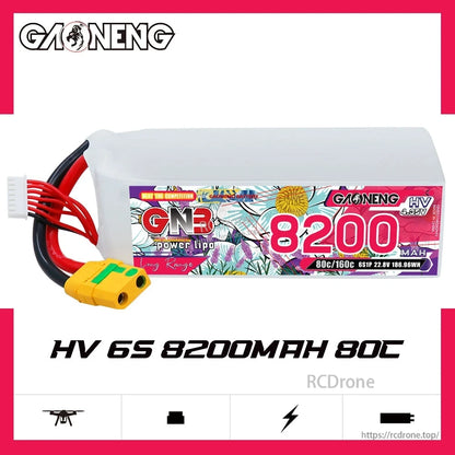 GNB HV 6S 8200mAh 80C LiHV LiPo battery product graphic with model name and specs on white background