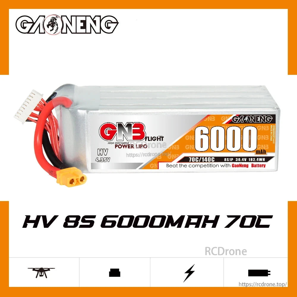 GAONENG GNB HV 8S 6000mAh 70C LiHV LiPo battery product graphic on white background