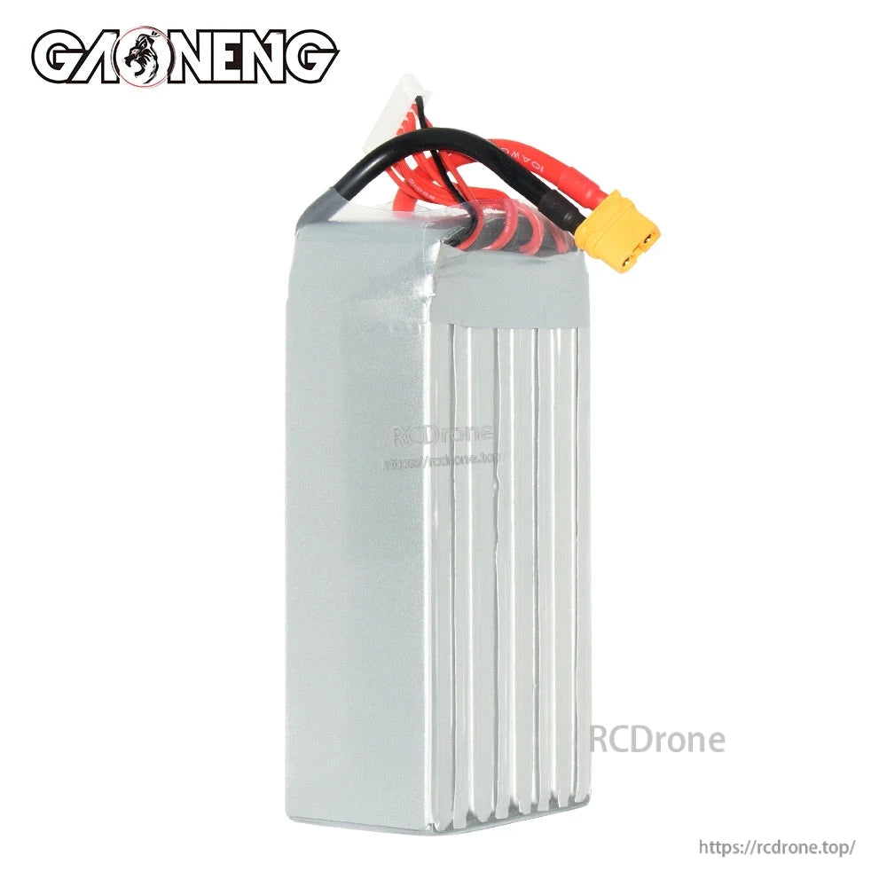 Rear view of GNB 8S LiHV battery showing plain silver casing, XT60 power lead and balance plug