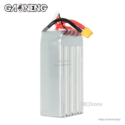 Rear view of GNB 8S LiHV battery showing plain silver casing, XT60 power lead and balance plug
