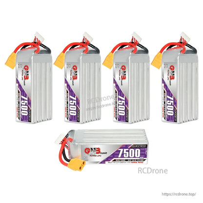 Four upright GNB 8S 7500mAh batteries plus one horizontal unit, group display