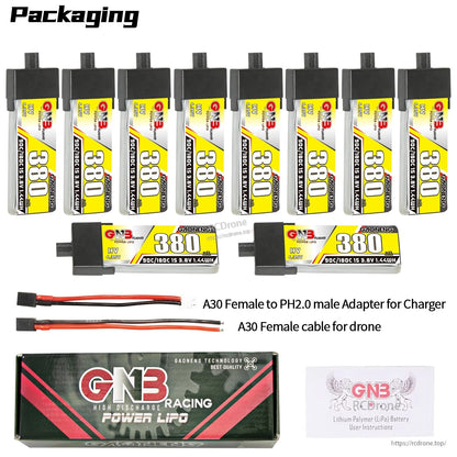 Packaging set: ten batteries (eight upright plus two horizontal), A30 adapter cable, box and manual