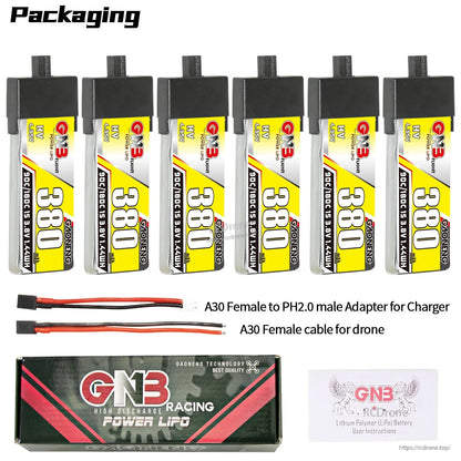 Packaging set: six batteries plus A30 female to PH2.0 adapter cable, A30 lead, box and manual