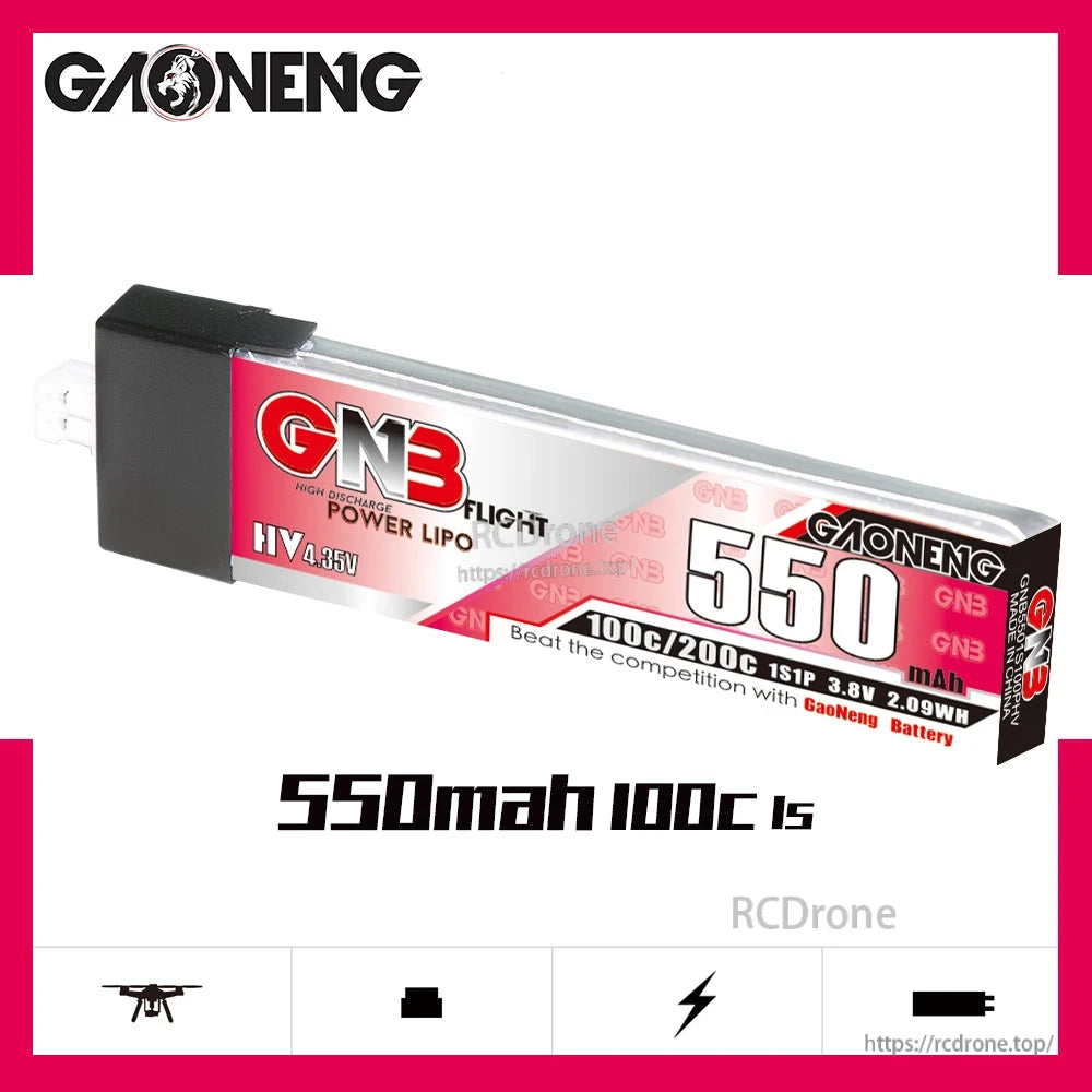 GAONENG GNB 550mAh 100C 1S LiHV battery promo graphic on white background