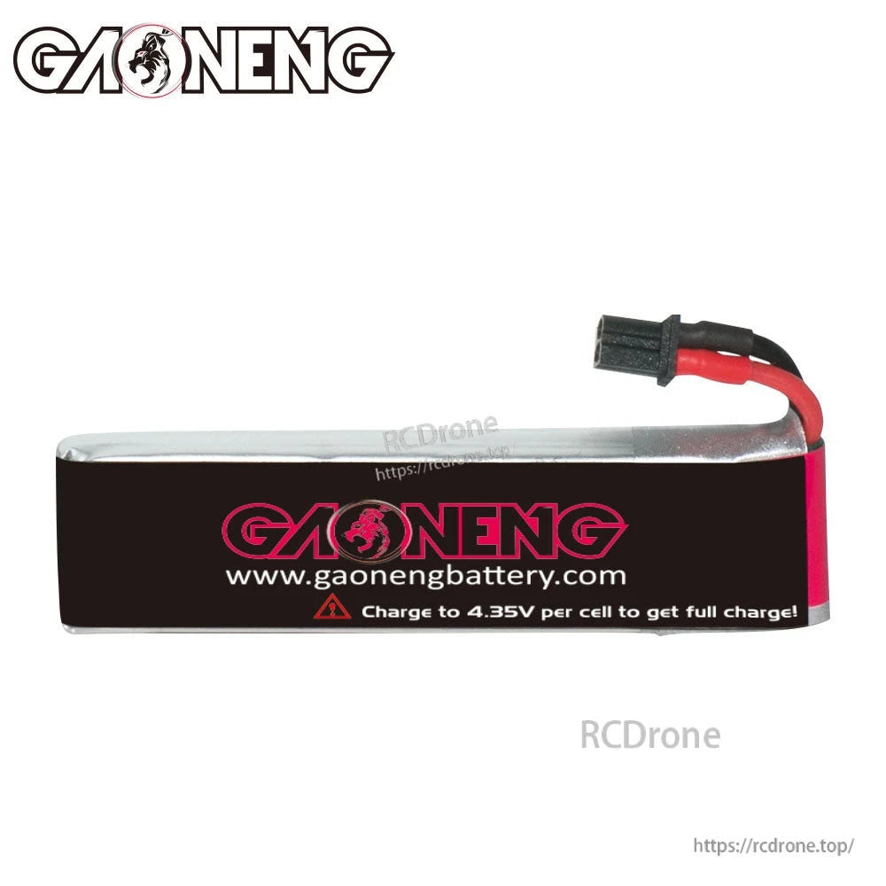 Rear side of GAONENG GNB battery showing gaonengbattery.com and 4.35V charge warning