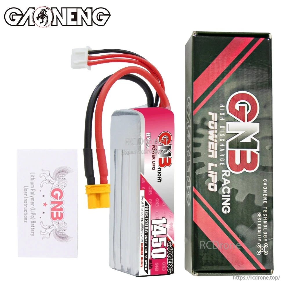 Package contents: GNB 1450 battery, retail box, and user instructions card
