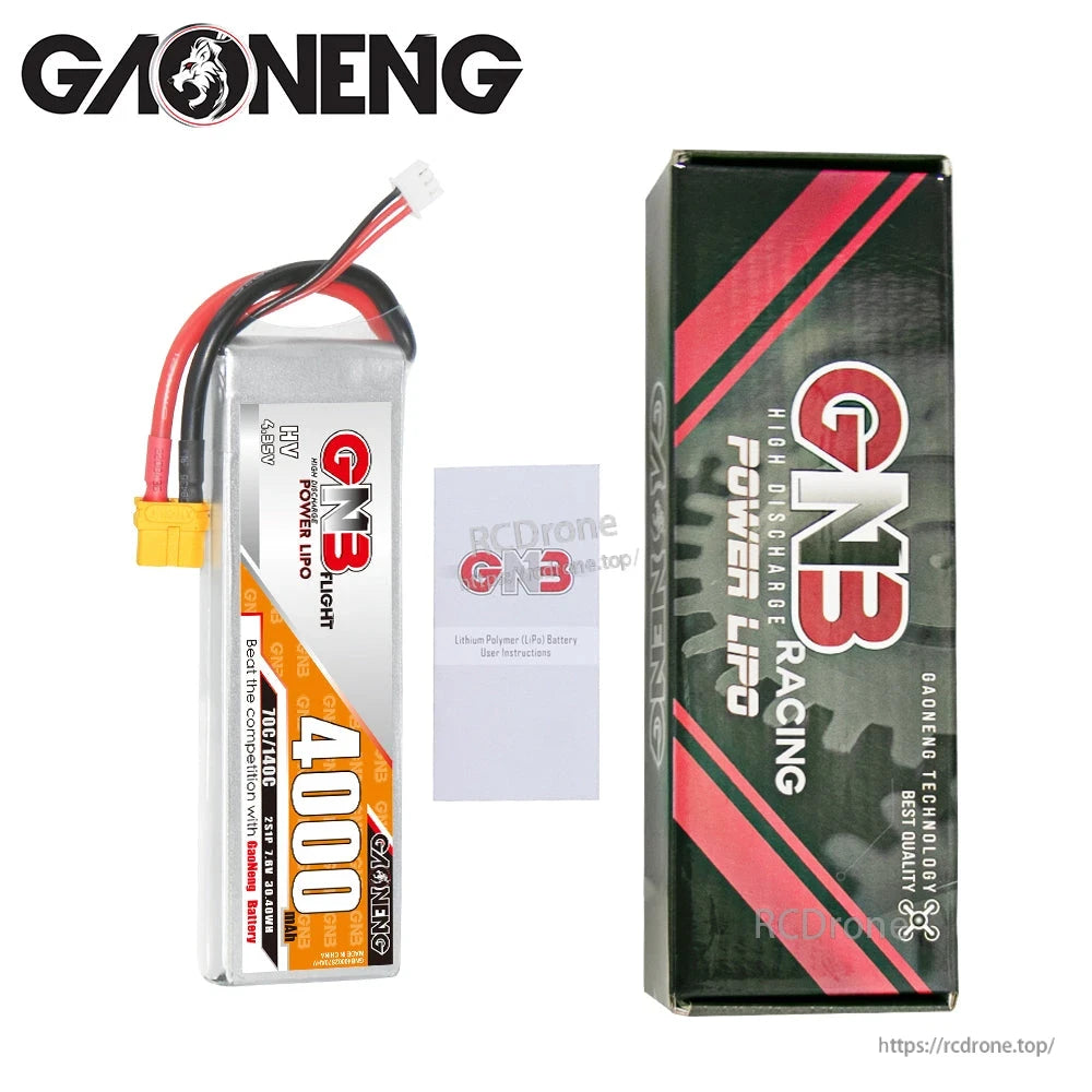 Battery package contents with GNB 4000mAh pack, user instruction sheet, and retail box