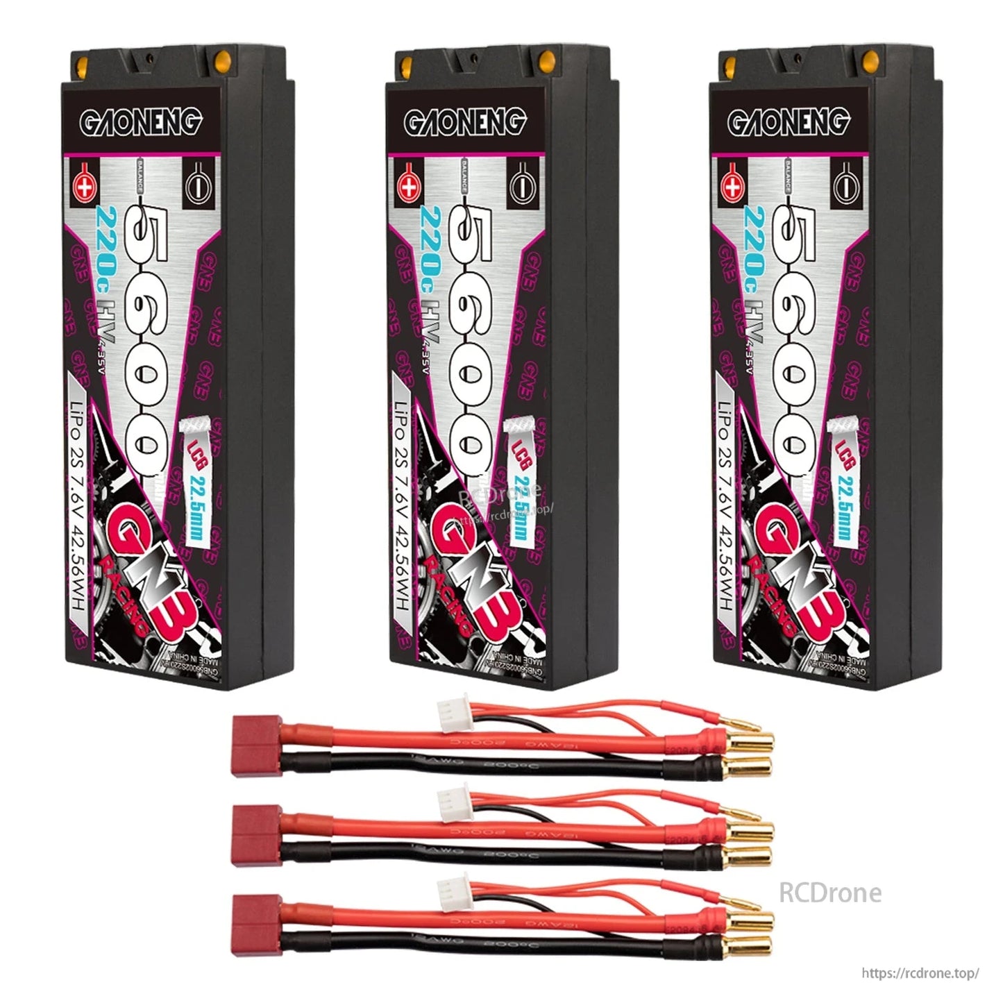 Set of three GNB 5600 hard case batteries with three T-plug adapter leads and 5.0mm bullets