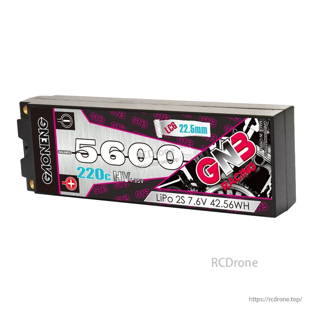 Side profile of GNB 5600 220C HV 2S 7.6V hard case battery showing end cap and case thickness