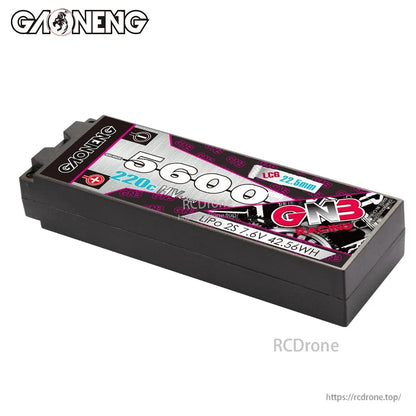 Angled top view of GAONENG GNB 5600mAh 220C LiHV 2S 7.6V hard case battery