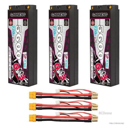 Three GNB 5600 hard case batteries with three XT60 leads and 5.0mm bullet connectors
