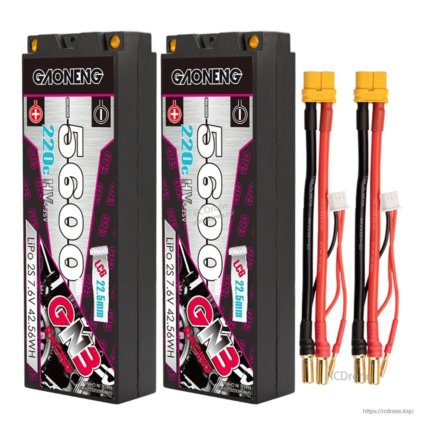 Two GNB 5600 hard case LiHV 2S batteries with two XT60 leads, balance connectors included